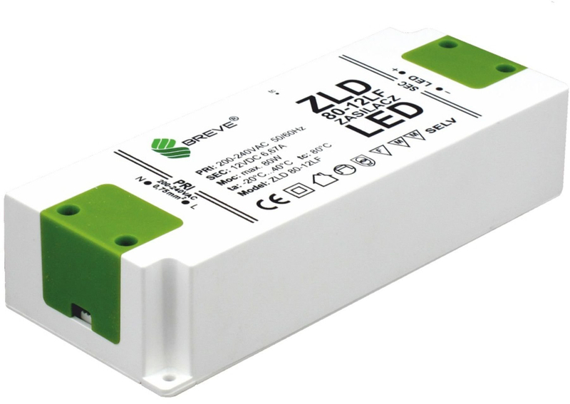 Furnizues energjie LED BREVE ZLD 80-12LF, 12V DC, 80W 6.6A, i bardhë