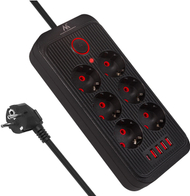 Prizë zgjatëse Maclean, 6 dalje, 4x USB, 110-240V, e bardhë