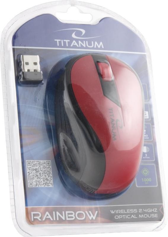 Maus Titanum TM114R, USB, 3 butona, 1000DPI, wireless, i kuq / zi