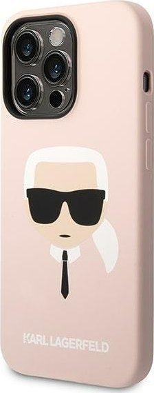 Mbulesë telefoni Karl Lagerfeld për iPhone 14 Pro 6.1", silikon, MagSafe, rozë e çelët