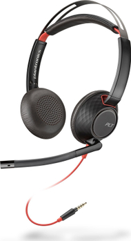 Kufje me mikrofon Poly C5220T, me kabllo, për zyrë dhe call center, të zeza