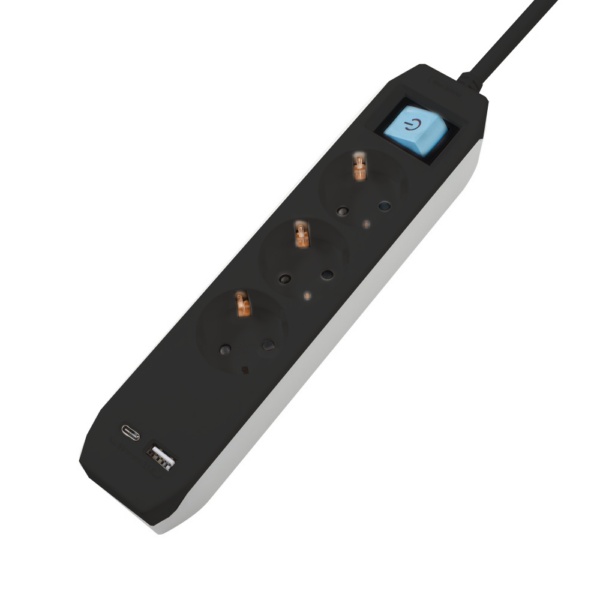 Shirit rryme Spacer Schuko x3, 16A, 4.5m, i zi