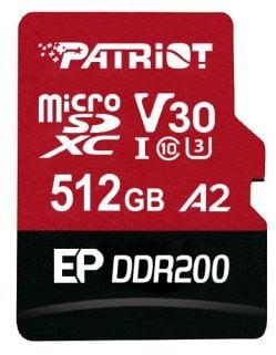 Kartë memorie Patriot EP DDR200 MicroSDXC, 512GB, U3 V30, e zezë