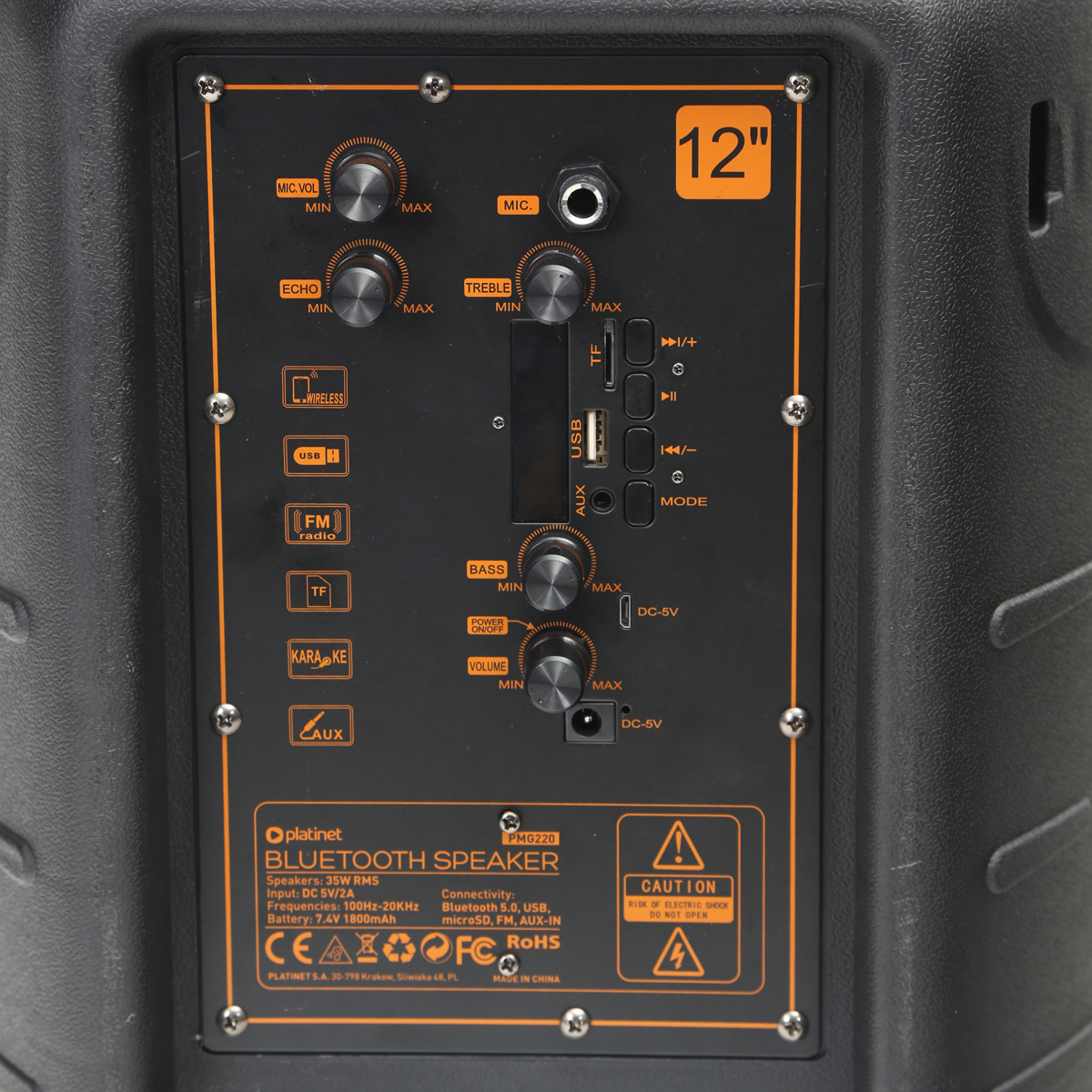 Altoparlantë Platinet PMG220, 35W, bluetooth RGB, i zi