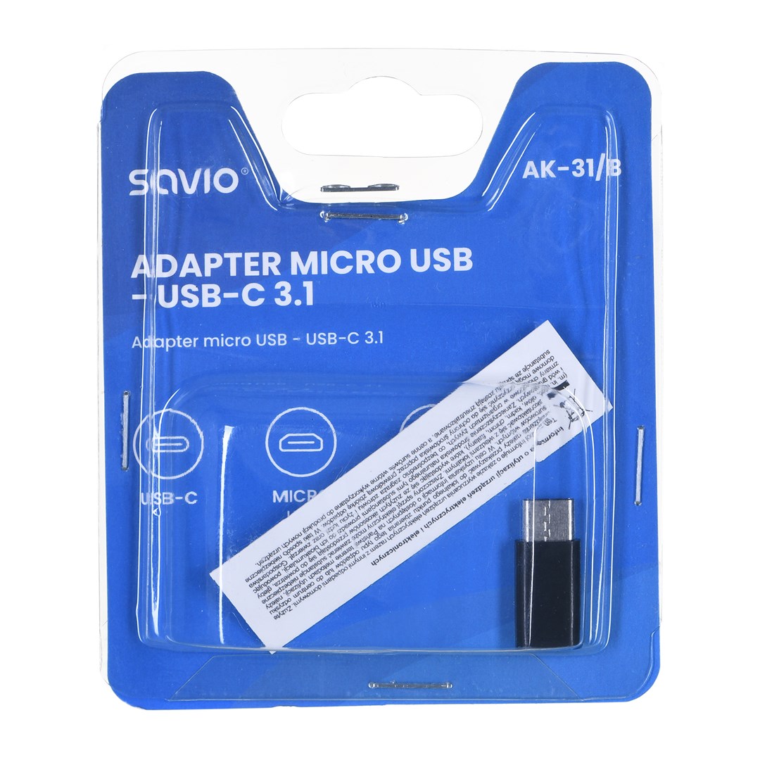 Adapter kablloje Savio AK-31 B, micro USB në USB 3.1 Type C, i zi
