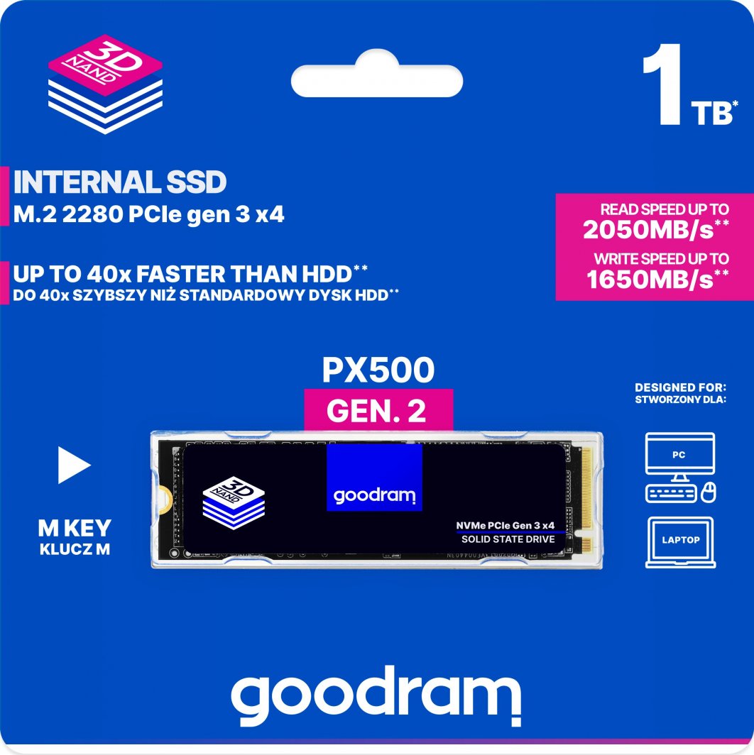 Disk SSD GoodRam PX500 gen.2, 1TB, M.2 2280 PCI-E x4 Gen3 NVMe