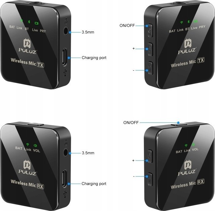 Mikrofon wireless Puluz TRRS, Bluetooth, 3.5mm TRS TRRS, i zi