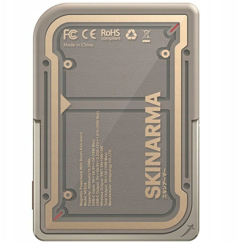 Power bank magnetik SKINARMA NEXUS MECHA, 5000 mAh, me bazë mbajtëse, gold