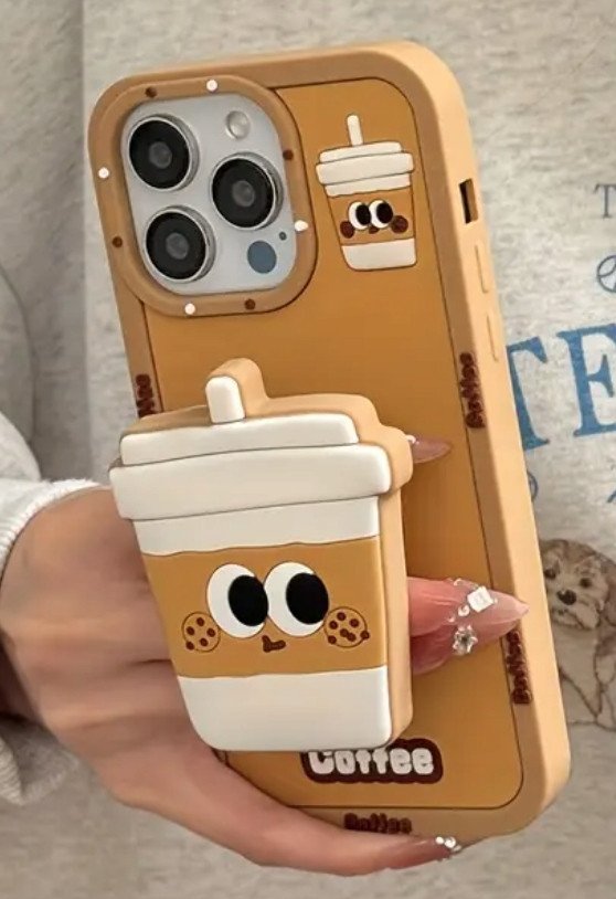 Etui silikoni 3D Coffee me mbajtëse, për iPhone 16, kafe