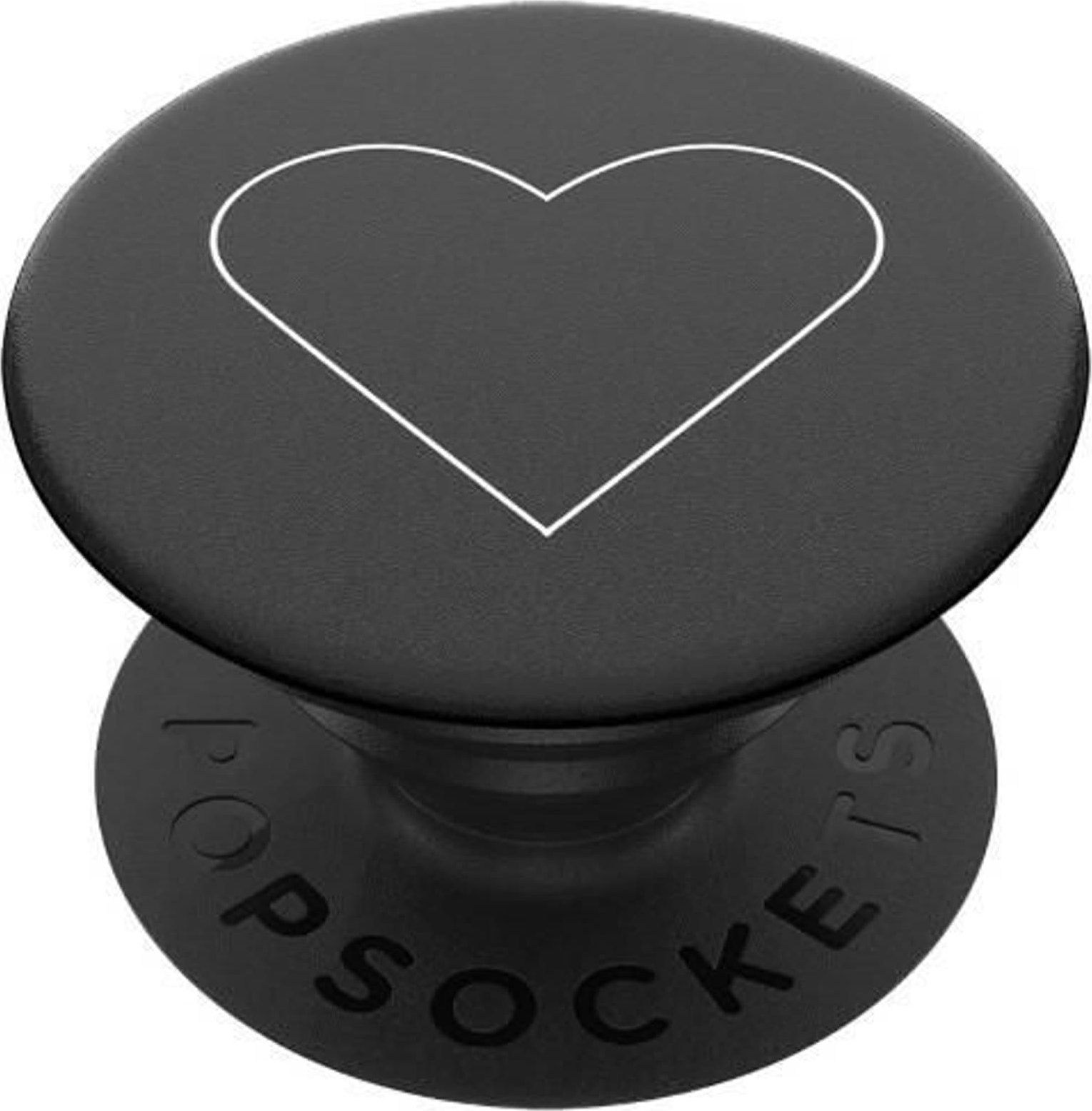Mbajtëse telefoni PopSockets PopGrip White Heart Black, rrëshqitëse, pjesë e sipërme e zëvendësueshme, e zezë