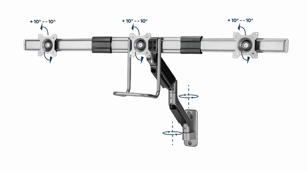 Mbajtëse monitori MA-WA3-01, 17-27", 6kg, VESA 100x100, 3 Ekrane, e hirtë