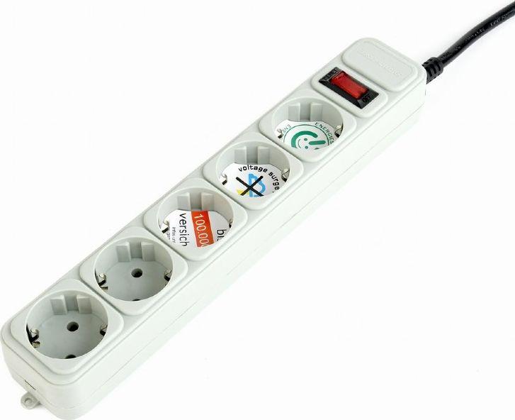 Mbrojtës për shkarkesa elektrike Gembird, 5 priza, 3m, i bardhë 