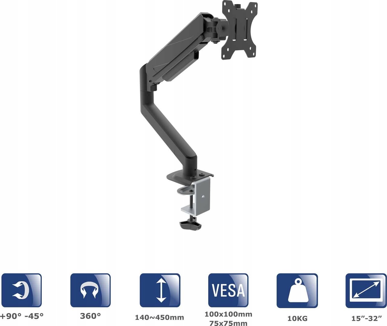 Mbajtëse tavoline për monitor Akyga AK-MB-05, deri 32", VESA 75x75 100x100, e zezë