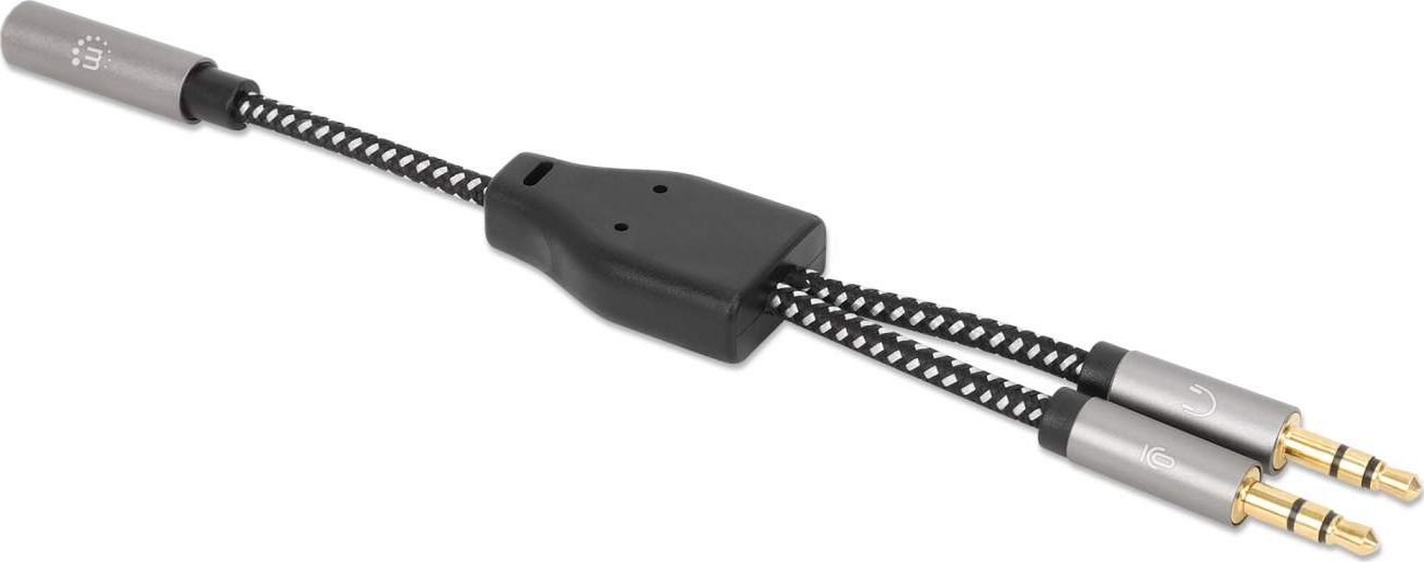 Kabllo adapteri për kufje Ugreen, 3.5mm audio dhe mikrofon, Y-splitter, e zezë argjendi