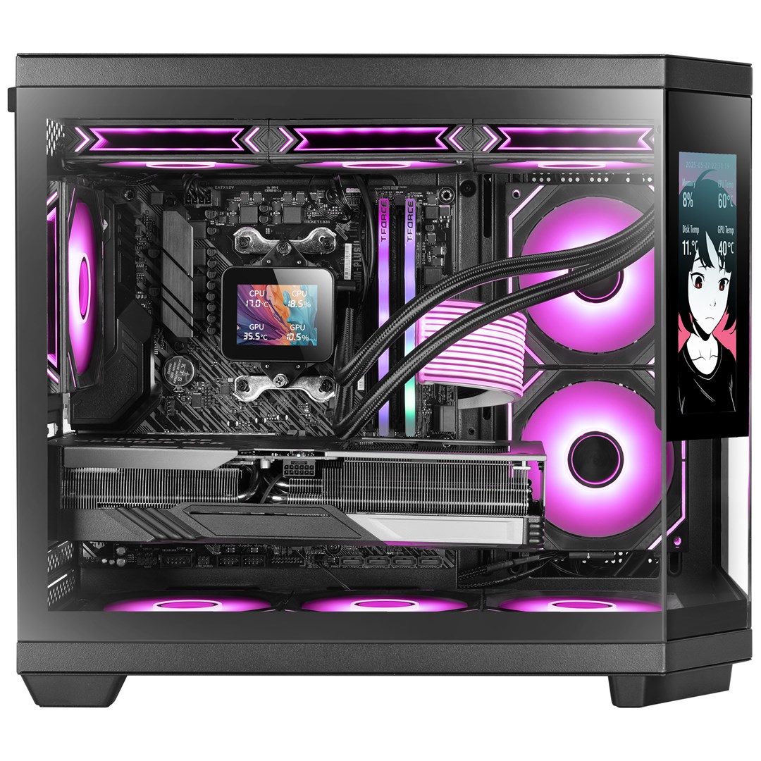 Kullë PC Mars Gaming MC3TCORELCDM, Mini Tower, xham i temperuar, ekran IPS, e zezë
