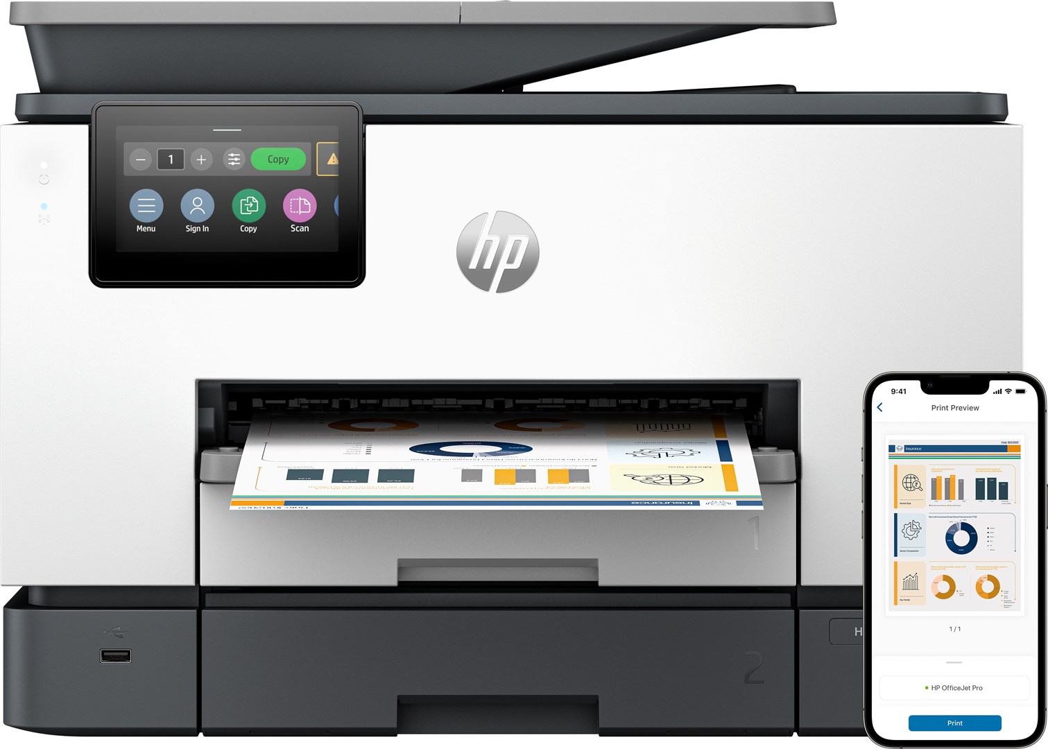 Printer multifunksional HP OfficeJet Pro 9130b, A4, 4800x1200 DPI, i hirtë/i bardhë