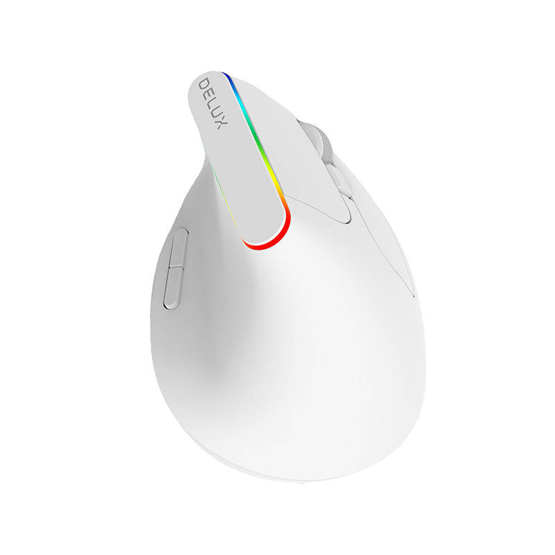 Maus vertikal wireless DeLUX M618C, 1600 DPI, RGB, i bardhë