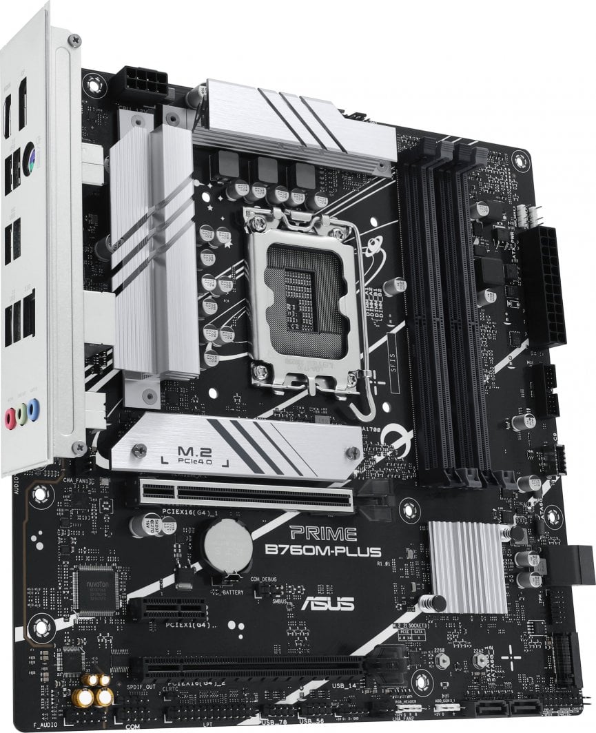 Матична плоча Asus PRIME B760M-PLUS, Intel B760 чипсет, Socket 1700, 4 слотови за RAM, Micro ATX форм-фактор.