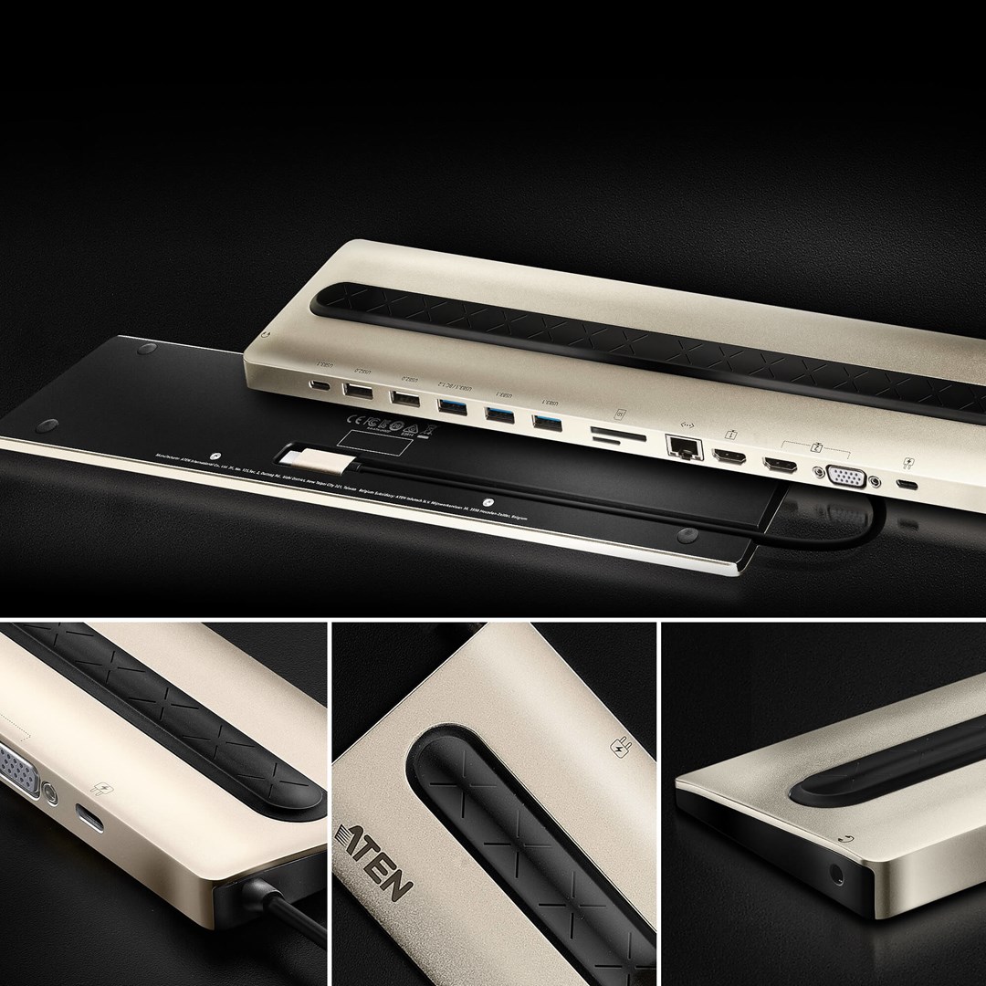 Stacion lidhës ATEN USB-C Multiport, 4K HDMI/VGA, 85W, i zi