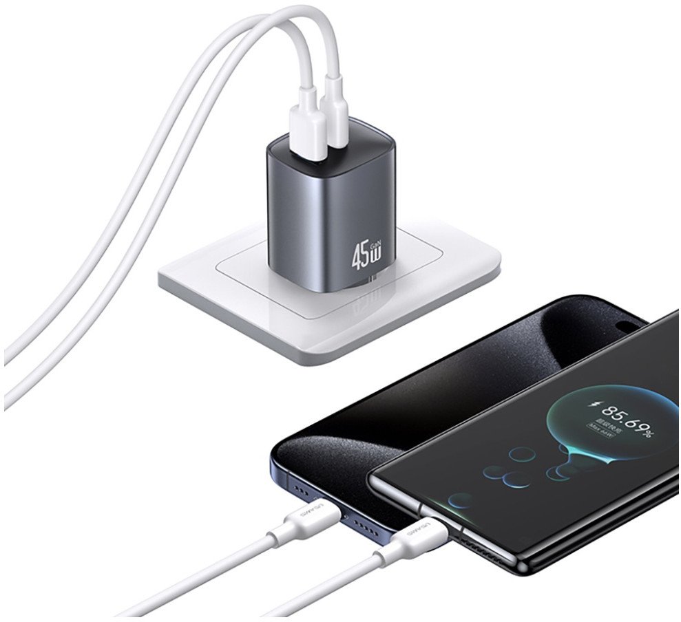 Karikues muri Usams CC290 T66, 45W GaN, 1xUSB A 1xUSB C, tarnish