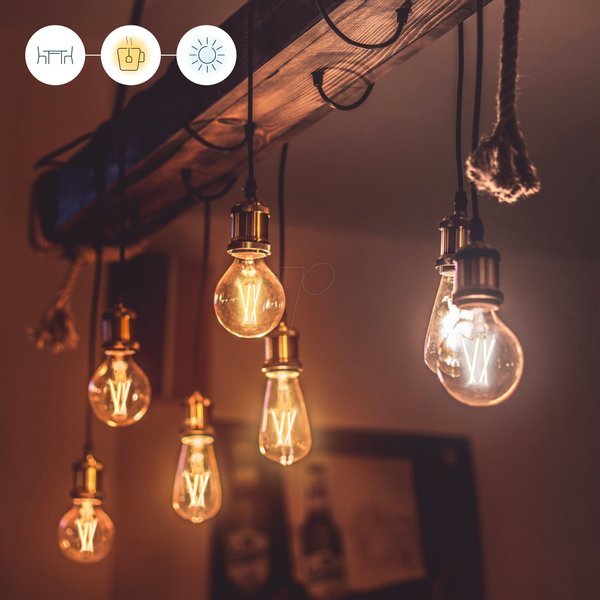 Llambë smart WiZ E27 G95 Filament LED, 6.5W, 2200K 5500K, transparente