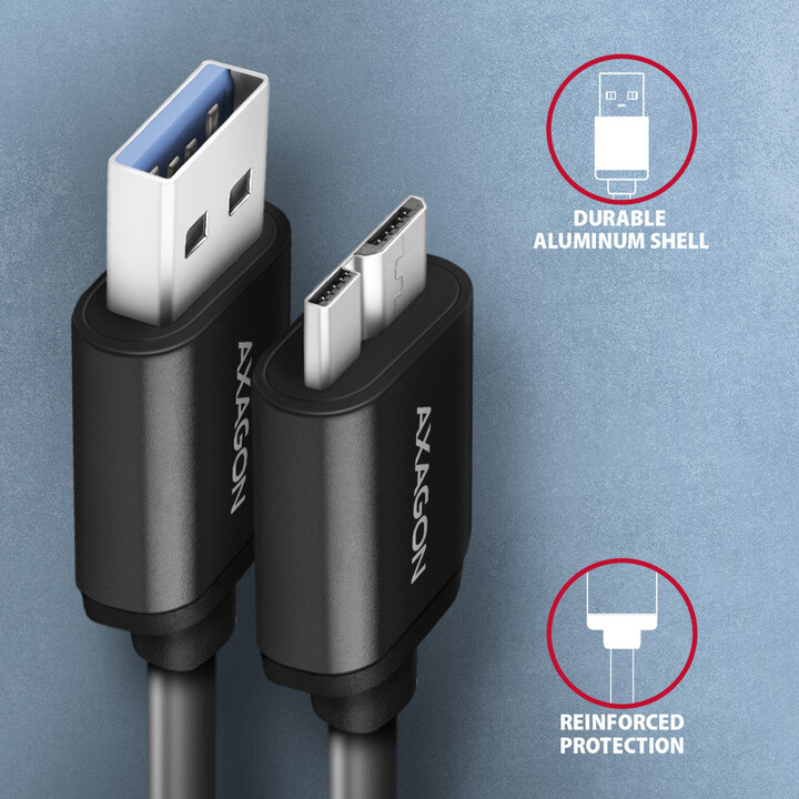 AXAGON кабел USB-A - micro USB 3.2 Gen 1 SPEED, 3A, 1m, црна