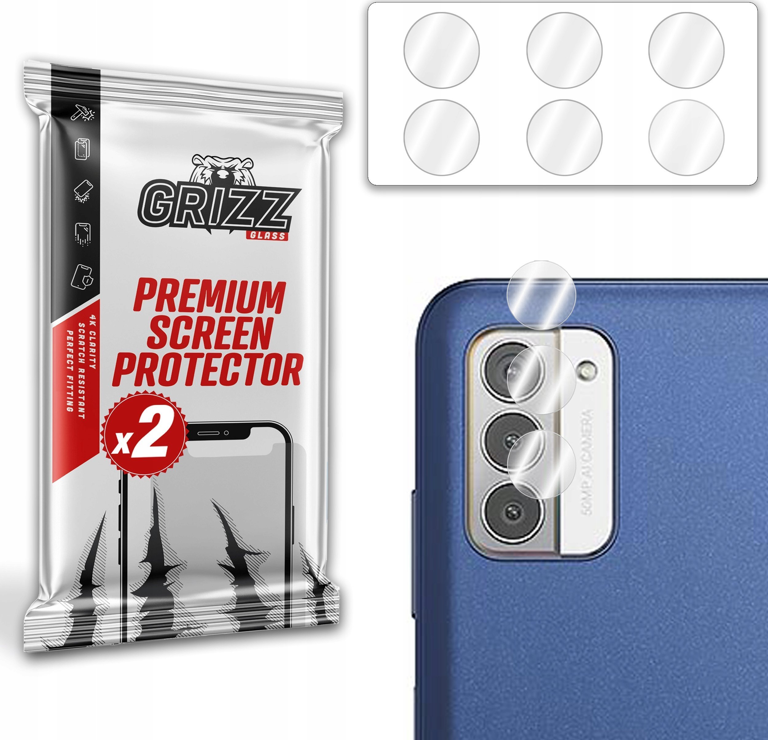 Xham mbrojtës kamerë GrizzGlass HybridGlass për Nokia G310, paketim 2 copë, transparencë e lartë