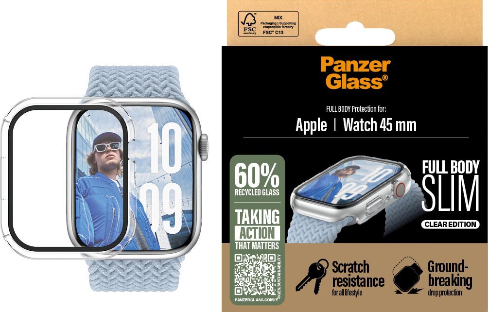 Mbrojtëse ekrani PanzerGlass Snappie, Full Body Slim, transparente, për Apple Watch 45mm