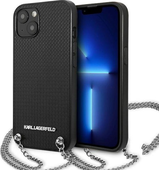 Mbrojtëse telefoni Karl Lagerfeld KLHCP13MPMK, për iPhone 13 6.1", hardcase lëkurë me teksturë, me zinxhir, e zezë