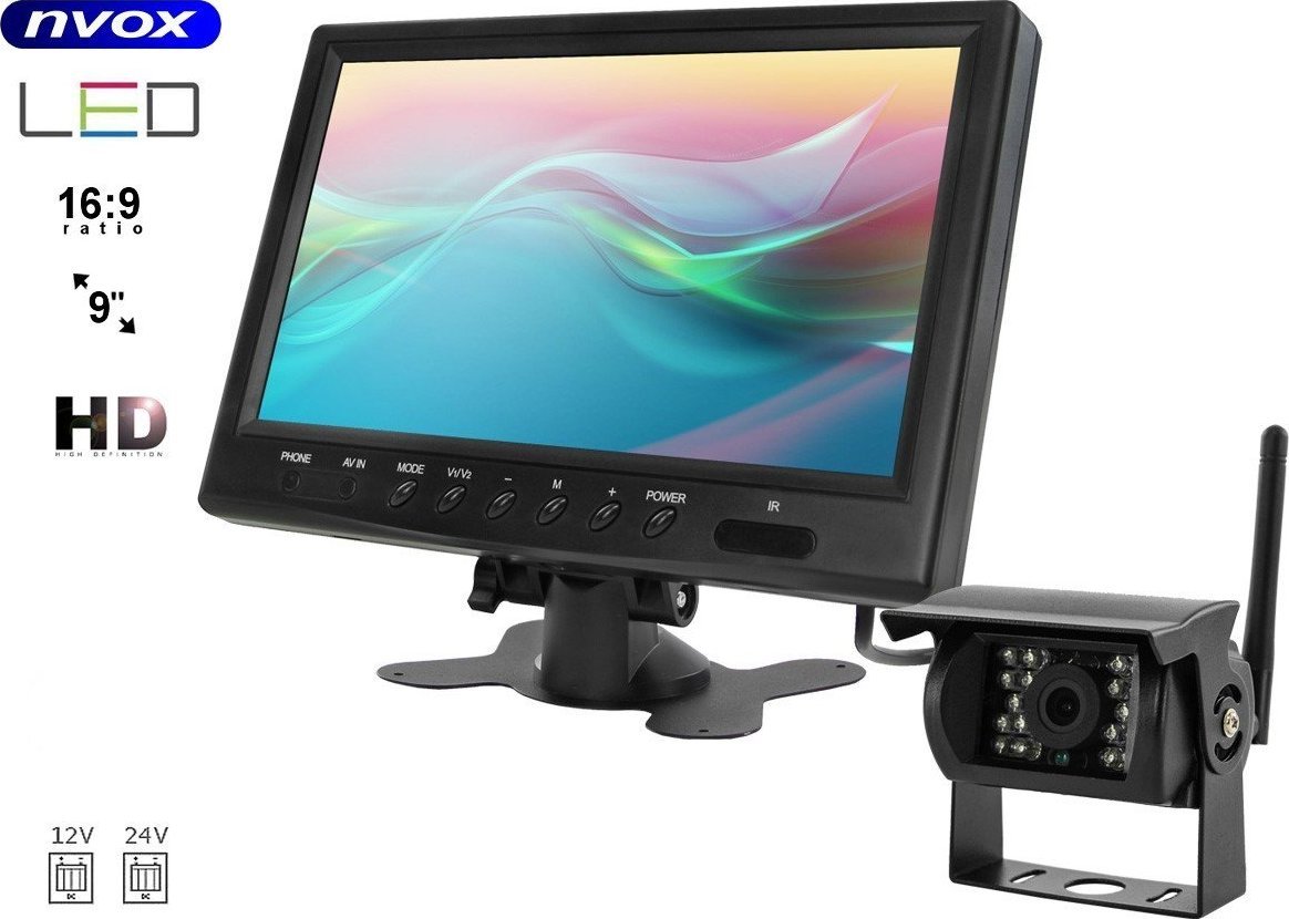 Monitor veture Nvox 9", LCD, HD, me kamerë të pasme, i zi