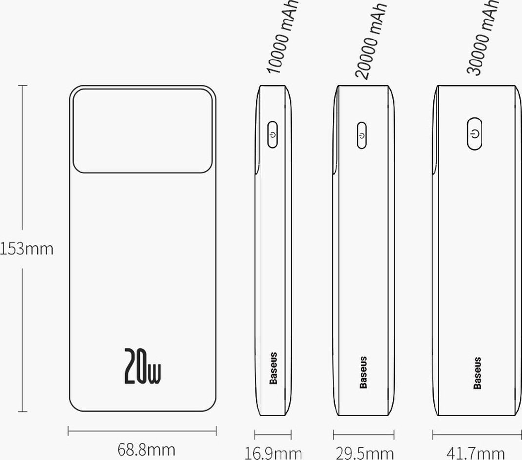 Powerbank Baseus PPBD050502, 10000mAh, 20W, i bardhë