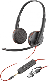 Kufje me mikrofon Poly Blackwire 3225, stereo, me kabllo, të zeza