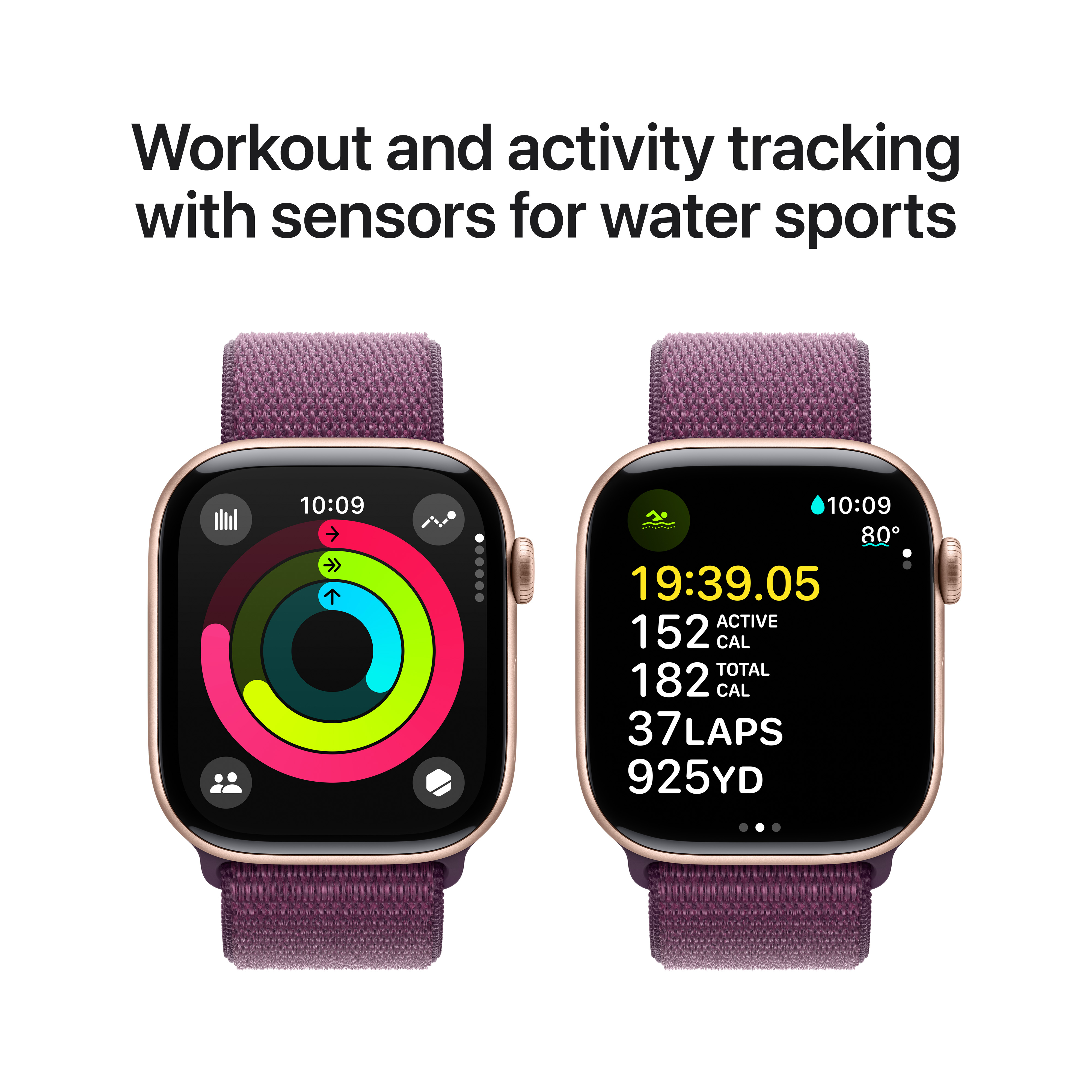 Apple Watch Series 10 GPS, 46mm, Rose Gold Aluminum Case with Plum Sport Loop