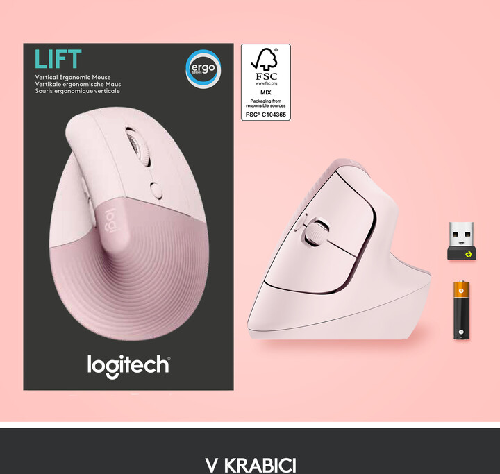 Maus wireless Logitech Lift, rozë