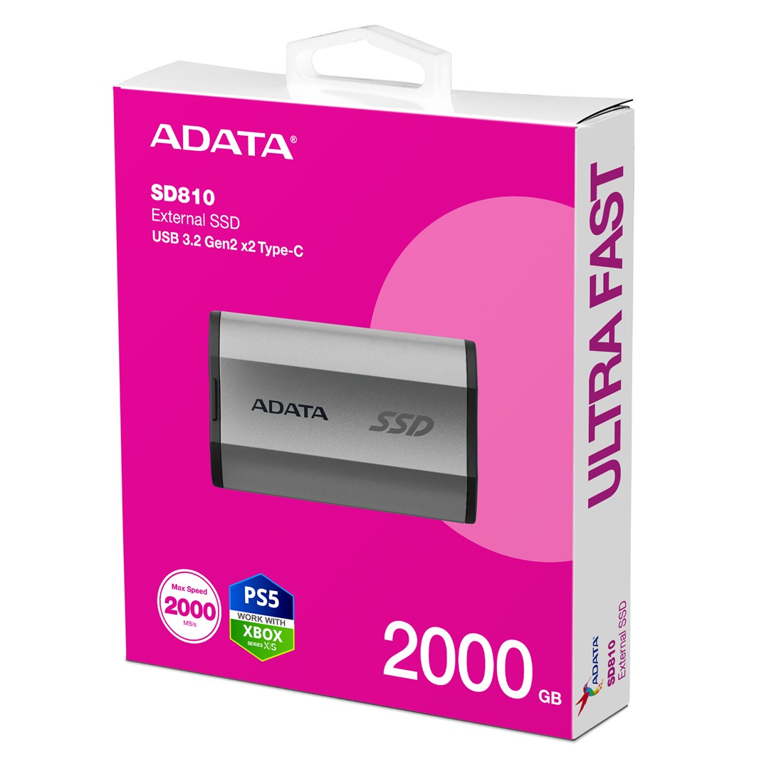 Disk SSD i Jashtëm ADATA SD810, 2TB, USB-C, 2000MB/s, i argjendtë