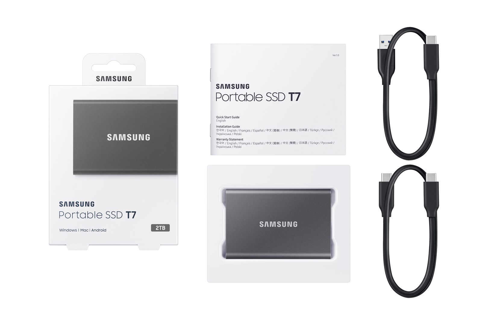 Disk SSD Samsung T7, 2TB, USB 3.2 Gen2, i hirtë (MU-PC2T0T/WW)