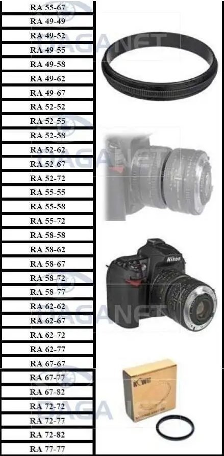 Поврзувачки прстен за објективи FreePower, 55-58mm, метален, црн