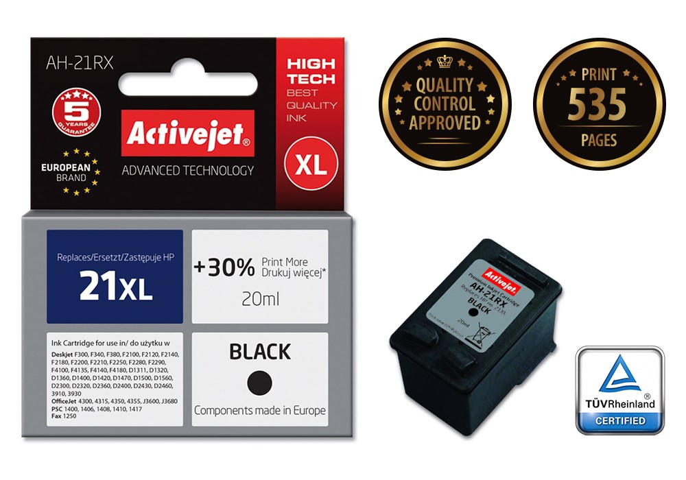 Ngjyrë për printer Activejet AH-21RX (zëvendësim për HP 21XL C9351A), 20 ml, e zezë