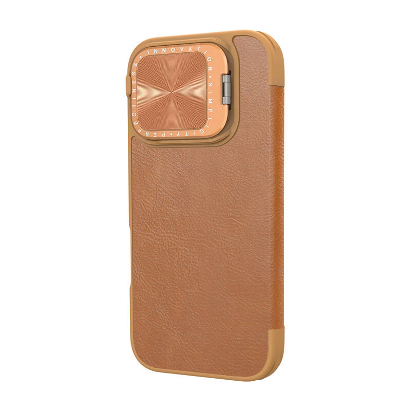 Këllëf telefoni Nillkin Qin Pro për iPhone 16, lëkurë, me kapak, kafe