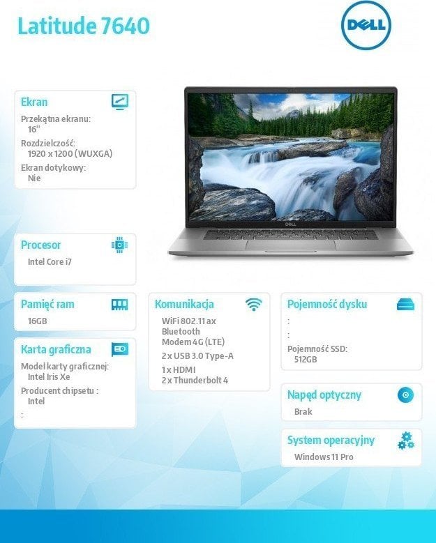 Laptop Dell Latitude 7640, 16.0", Intel Core i7-1355U, 16GB RAM, 512GB SSD