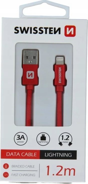 Kabll USB Lightning Swissten Textile 71523206, 1.2m, 3A, i kuq