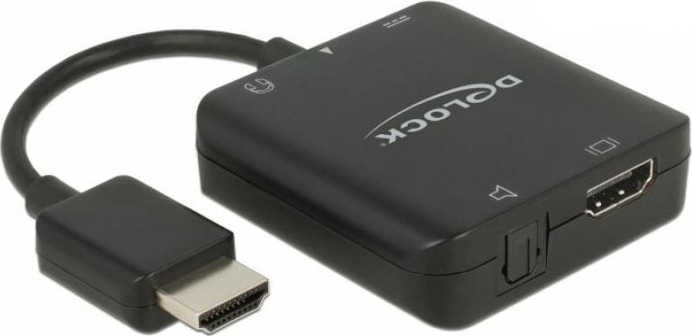 Konvertues audio Delock 63276, HDMI në Toslink dhe 3.5 mm, 4K 60Hz, i zi