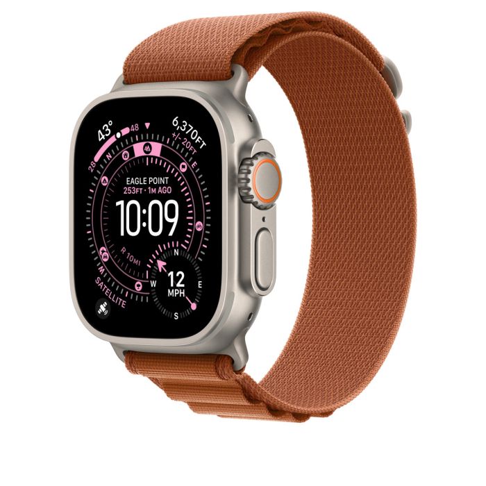 Apple Watch 49mm Loop, Terra Cotta Alpine Loop, Medium, Natural Titanium Finish