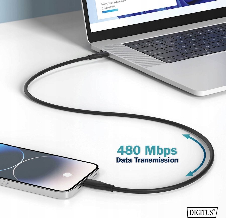Kabllo Digitus USB C, silikon, 1m, e zezë