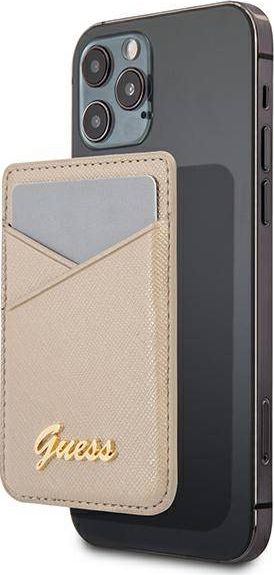 Portofol telefoni Guess Wallet Card Pocket GUWMSSASLGO, MagSafe, koleksioni Saffiano, ngjyrë ari