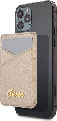 Portofol telefoni Guess Wallet Card Pocket GUWMSSASLGO, MagSafe, koleksioni Saffiano, ngjyrë ari