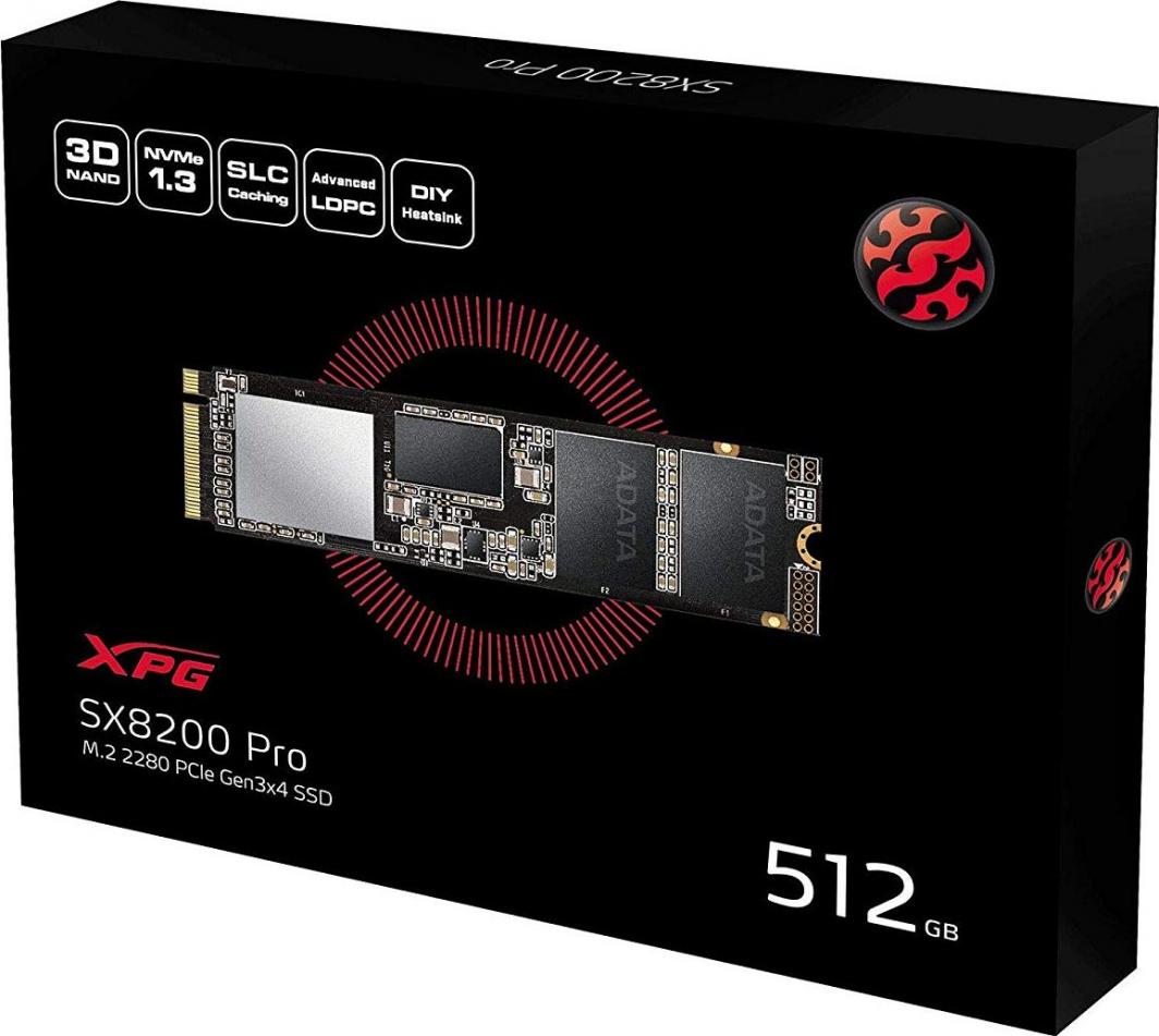 Disk ADATA XPG SX8200 PRO (ASX8200PNP-512GT-C), 512 GB, M.2 2280, PCI-E x4, Gen3 NVMe