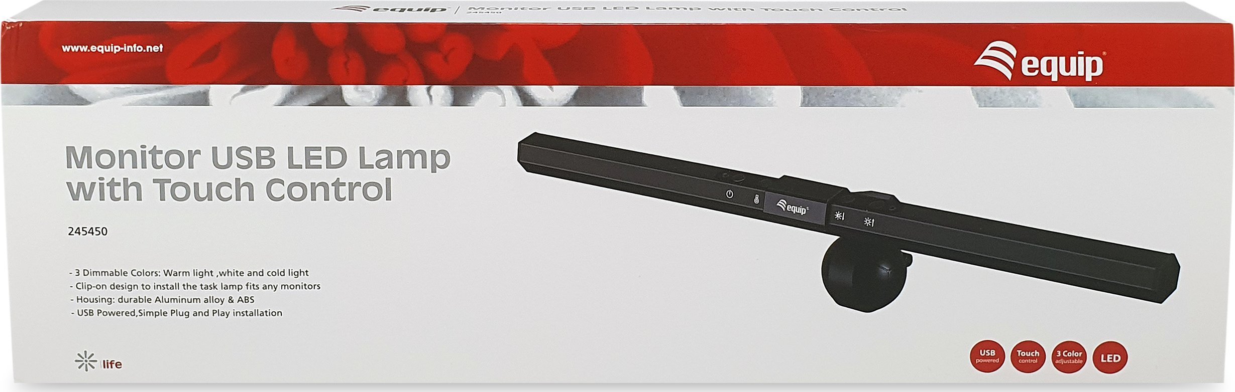 Lampë LED për monitor Equip 245450, USB, me prekje, e zezë
