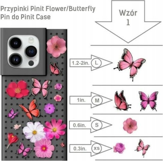 Set pinash dekorativë Pinit Flower Butterfly Pattern 1, 6 copë, motive lule dhe flutura, rozë