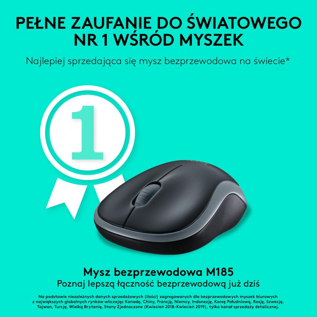 Maus Logitech M185, wireless, USB, i zi dhe i kuq